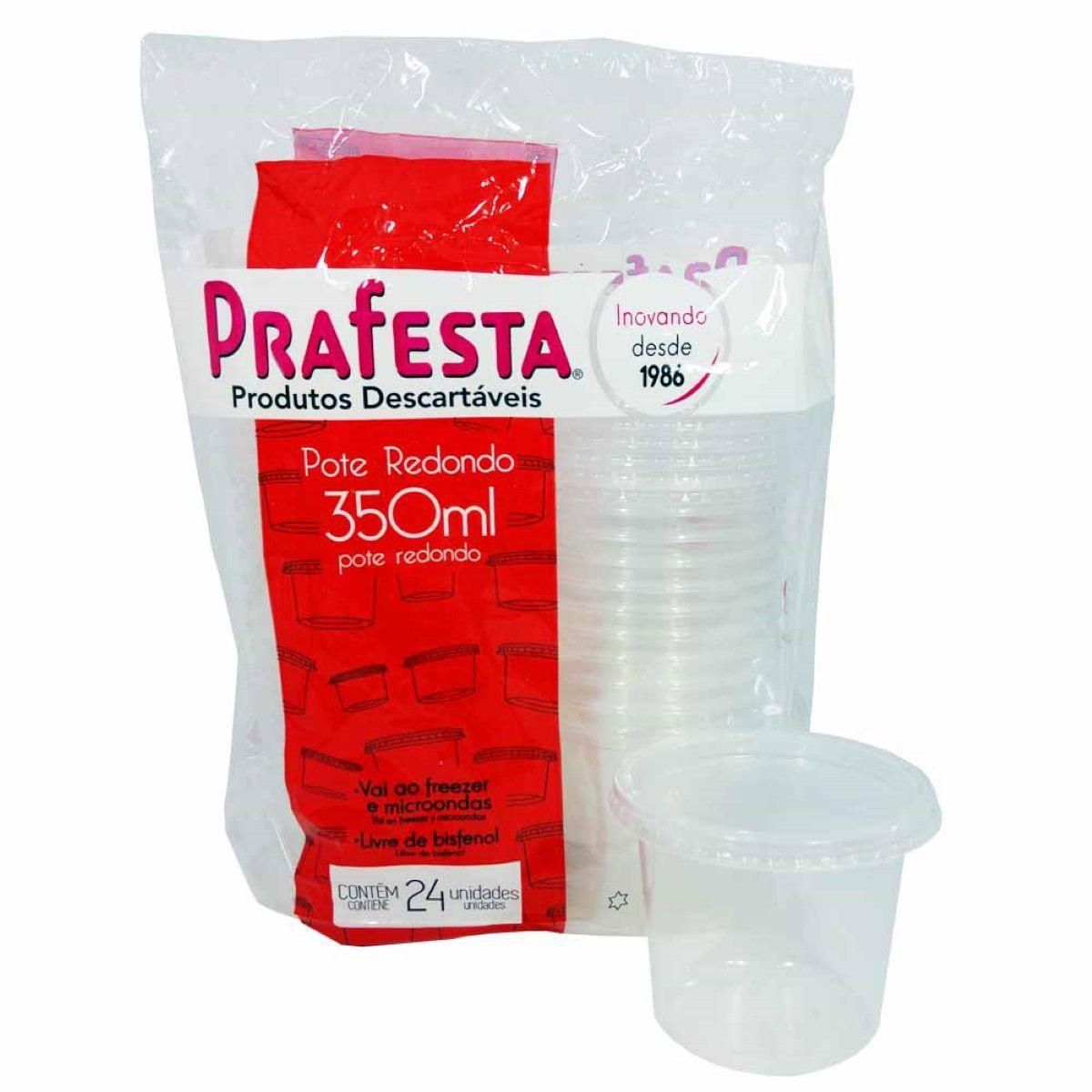 Pote PraFesta 350ml PP Redondo c/tmp c/24 unids (freezer microondas) -  embalagens descartáveis em geral , produtos limpeza e artigos festa e  papelaria