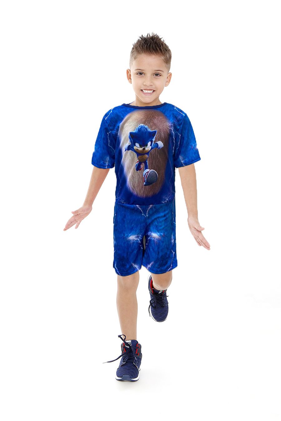 Roupa Fantasia Sonic Infantil Menino Azul Com Máscara