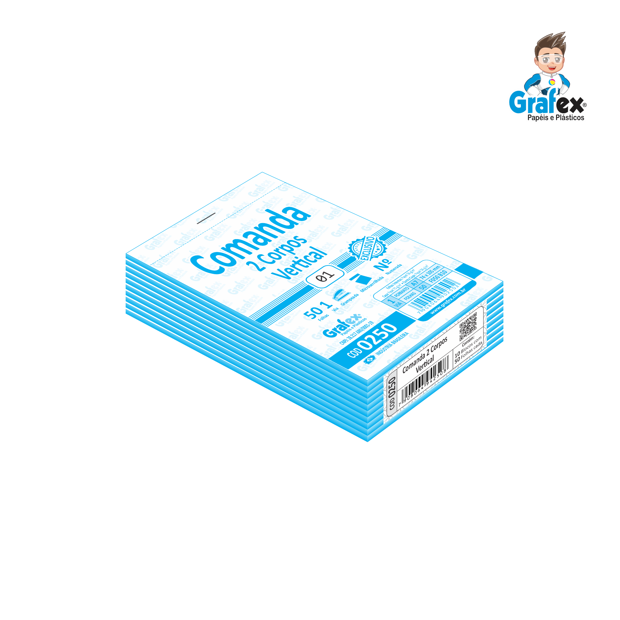 Grafex Cod 0250 Comanda 2 Corpos Vertical c/50 Folhas 1/72 c/10 B