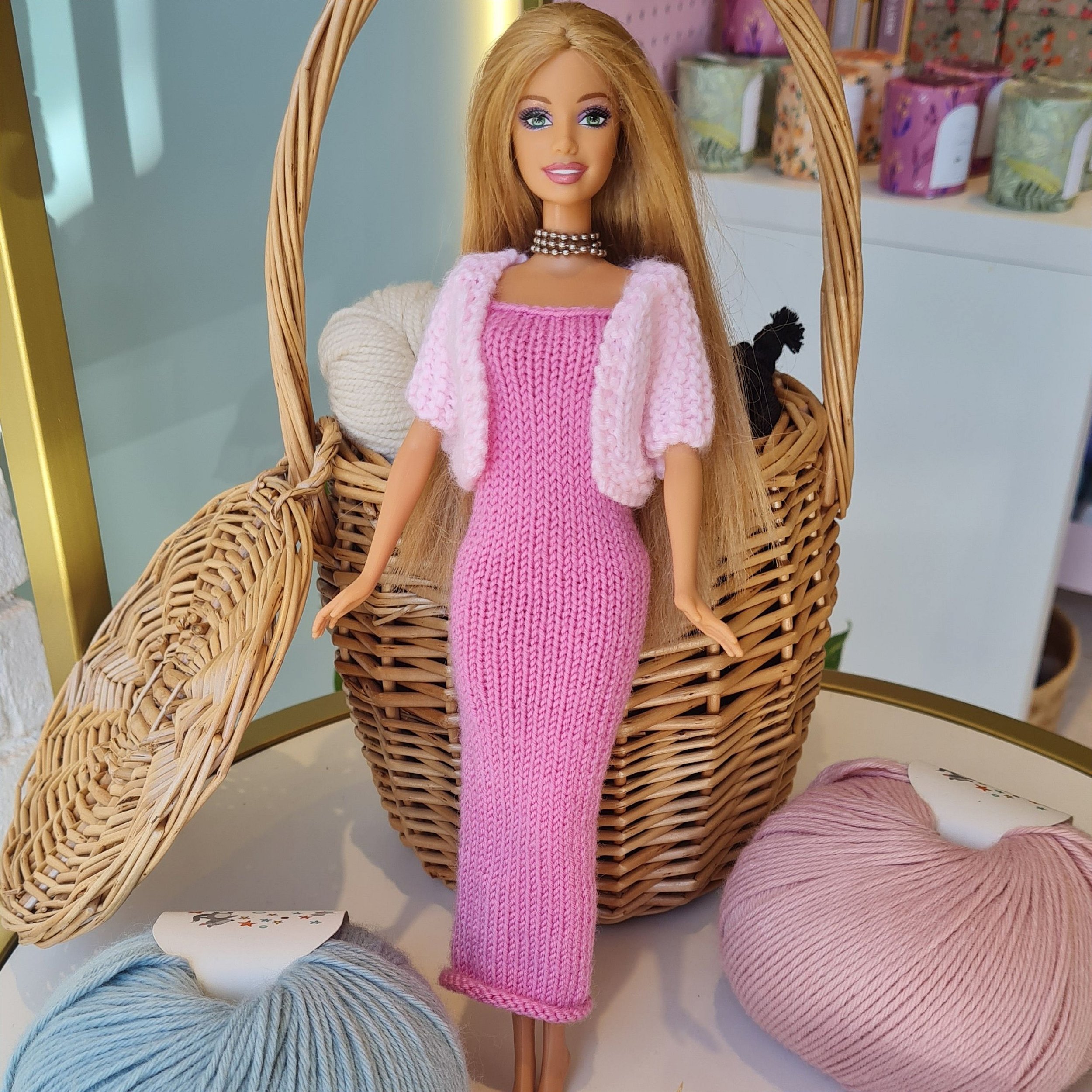 Roupa para Barbie de Tricô - Vestido Pitaya