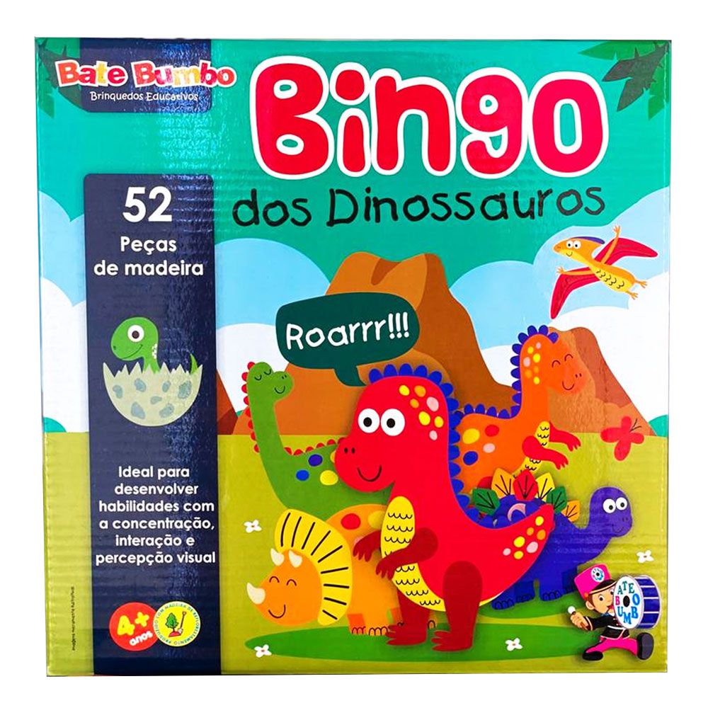 Bingo dos Dinossauros Brinquedo Educativo Bate Bumbo - Tralalá 4 Kids