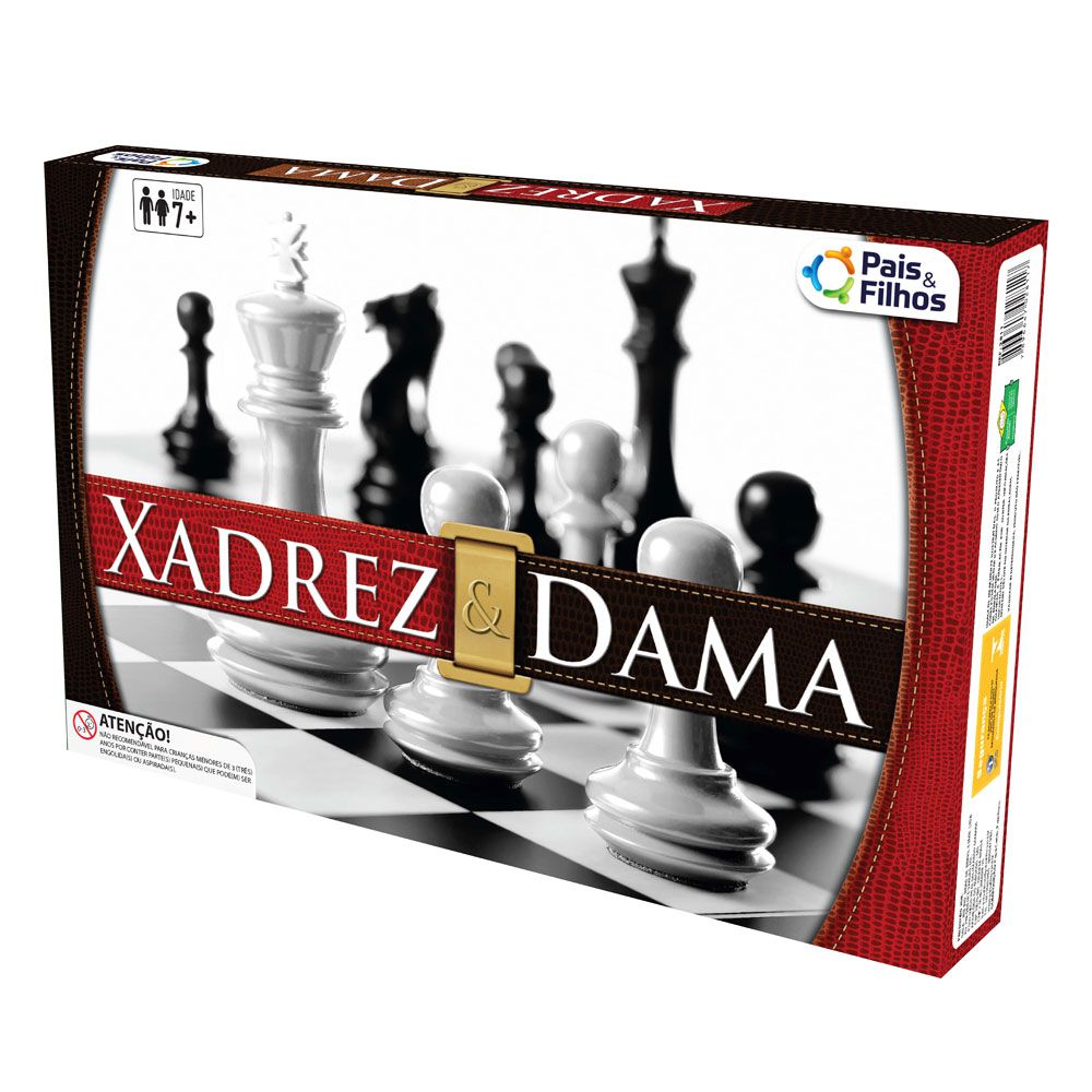 Jogo Xadrez e Dama de madeira tabuleiro dobrável 29 x 29 cm