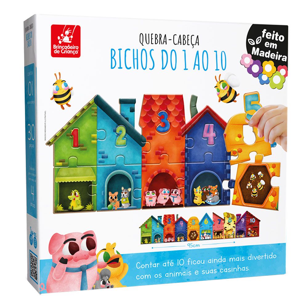 Kit 4 Quebra-Cabeças de Animais Madeira Infantil Pedagógico