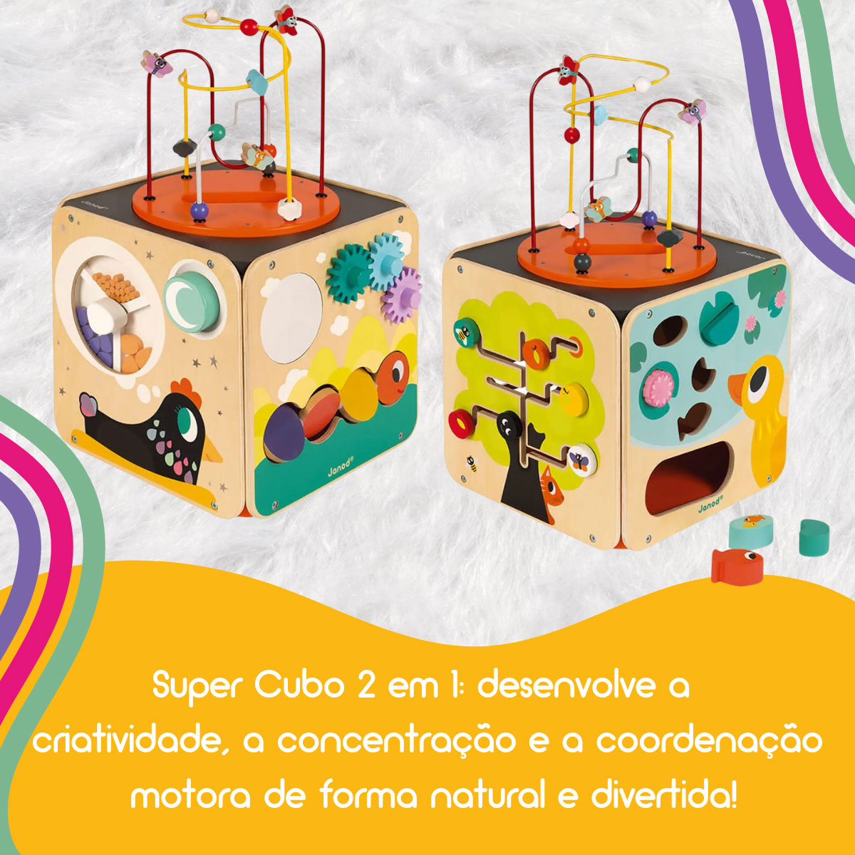 Brinquedo Educativo Infantil Super Cubo Multiatividades 5 em 1