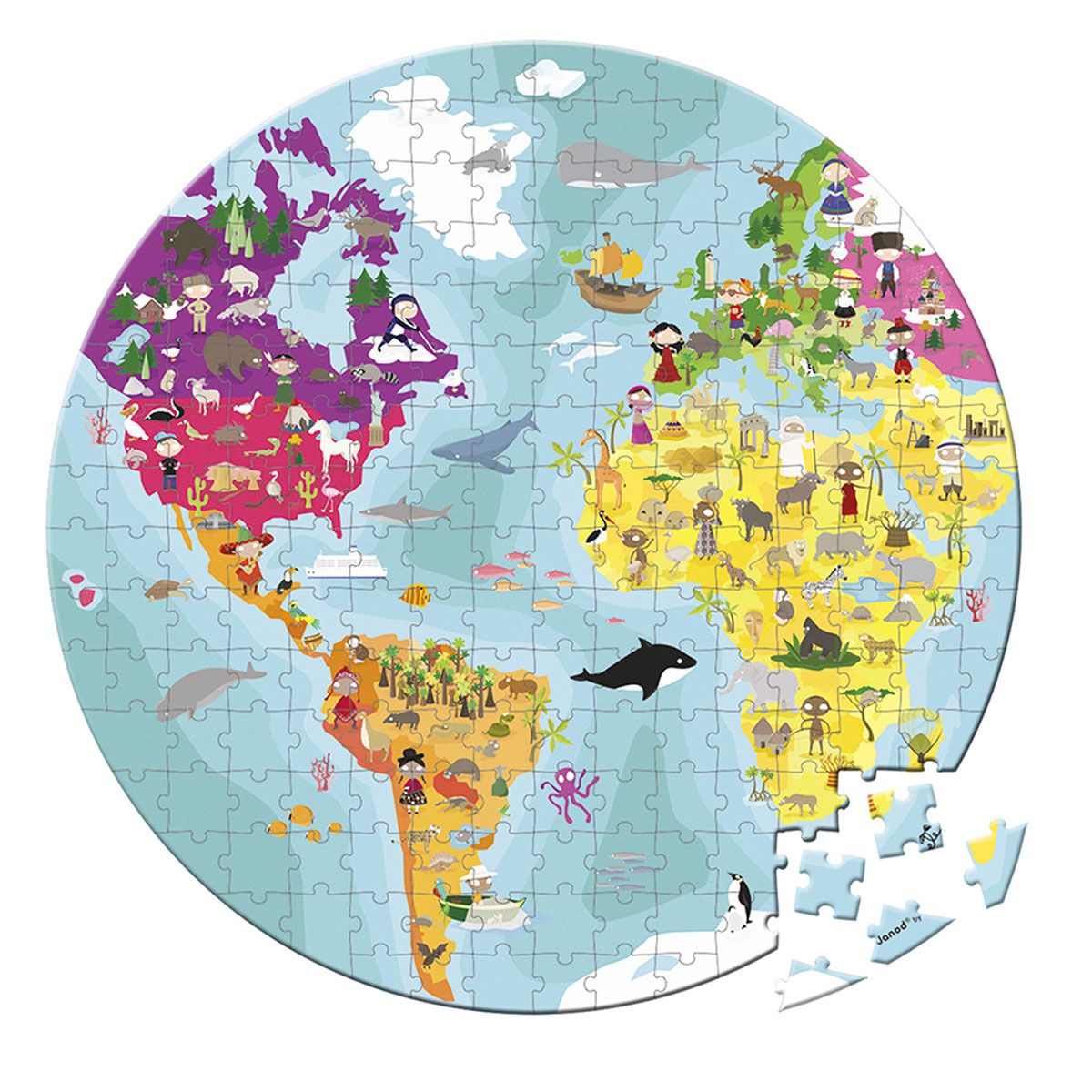 Quebra-Cabeça Mapa Mundi Dupla Face 208 peças Madeira Janod