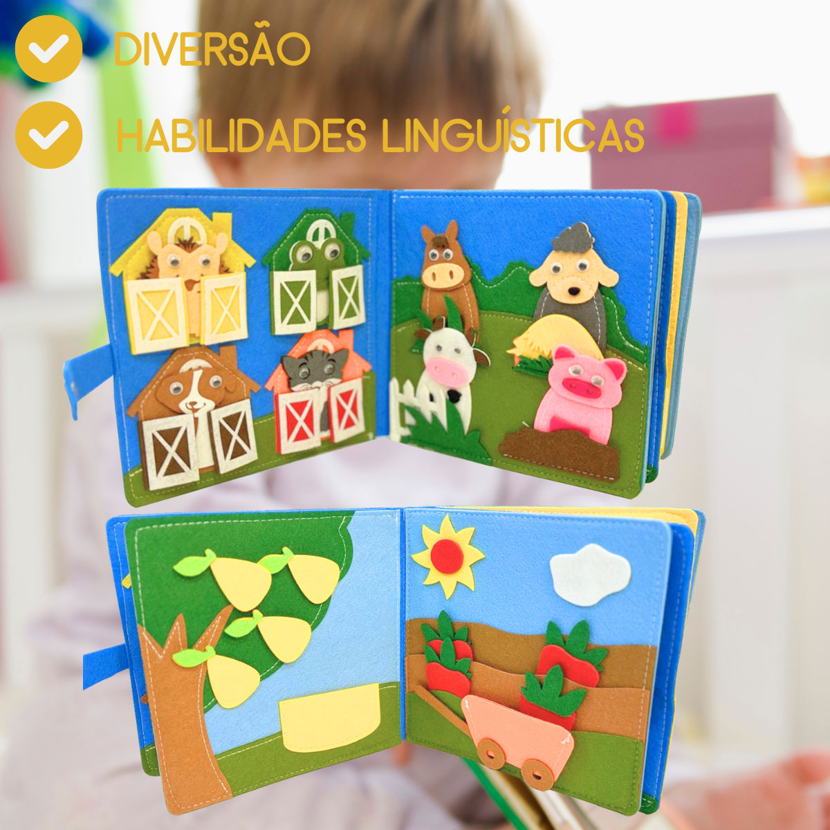 Livro Sensorial Infantil Feltro Atividades Psicomotoras Quiet Book ...