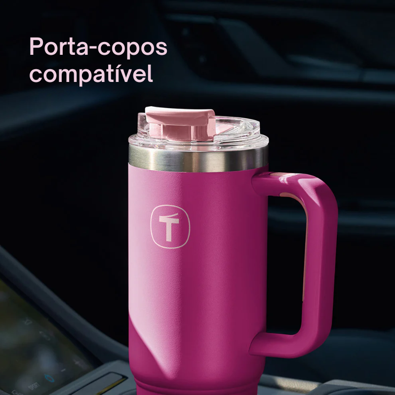 Tupperware® Copo Térmico Big T com Canudo 1,1L Pink - Loja Tupperware ...