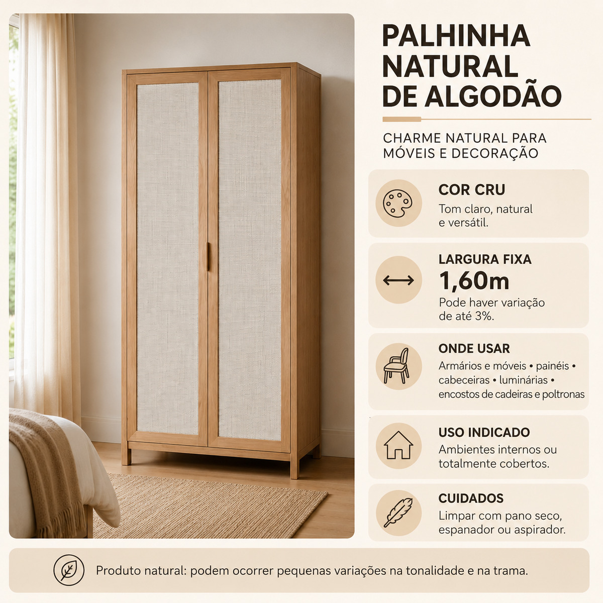 Armário com portas em palhinha Cru PN-11