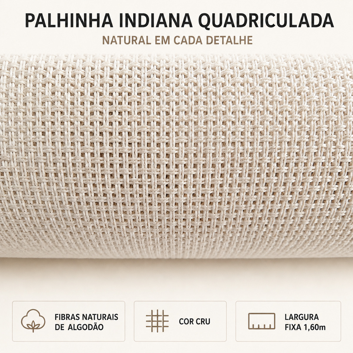 Detalhe da trama quadriculada natural Cru
