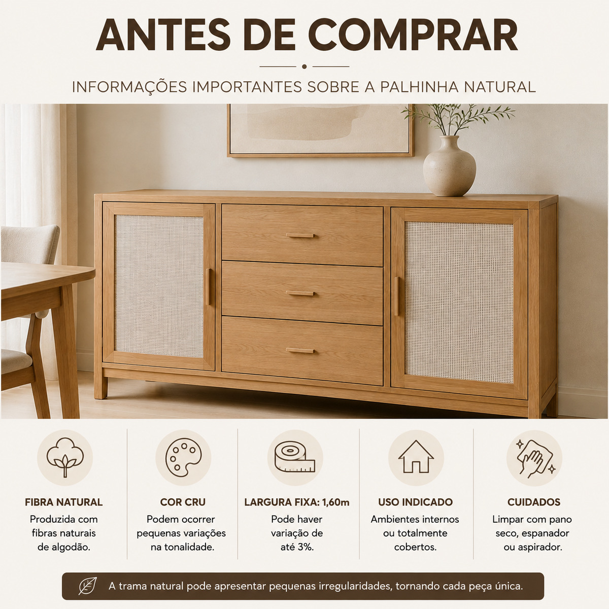 Buffet com portas em palhinha Cru PN-11
