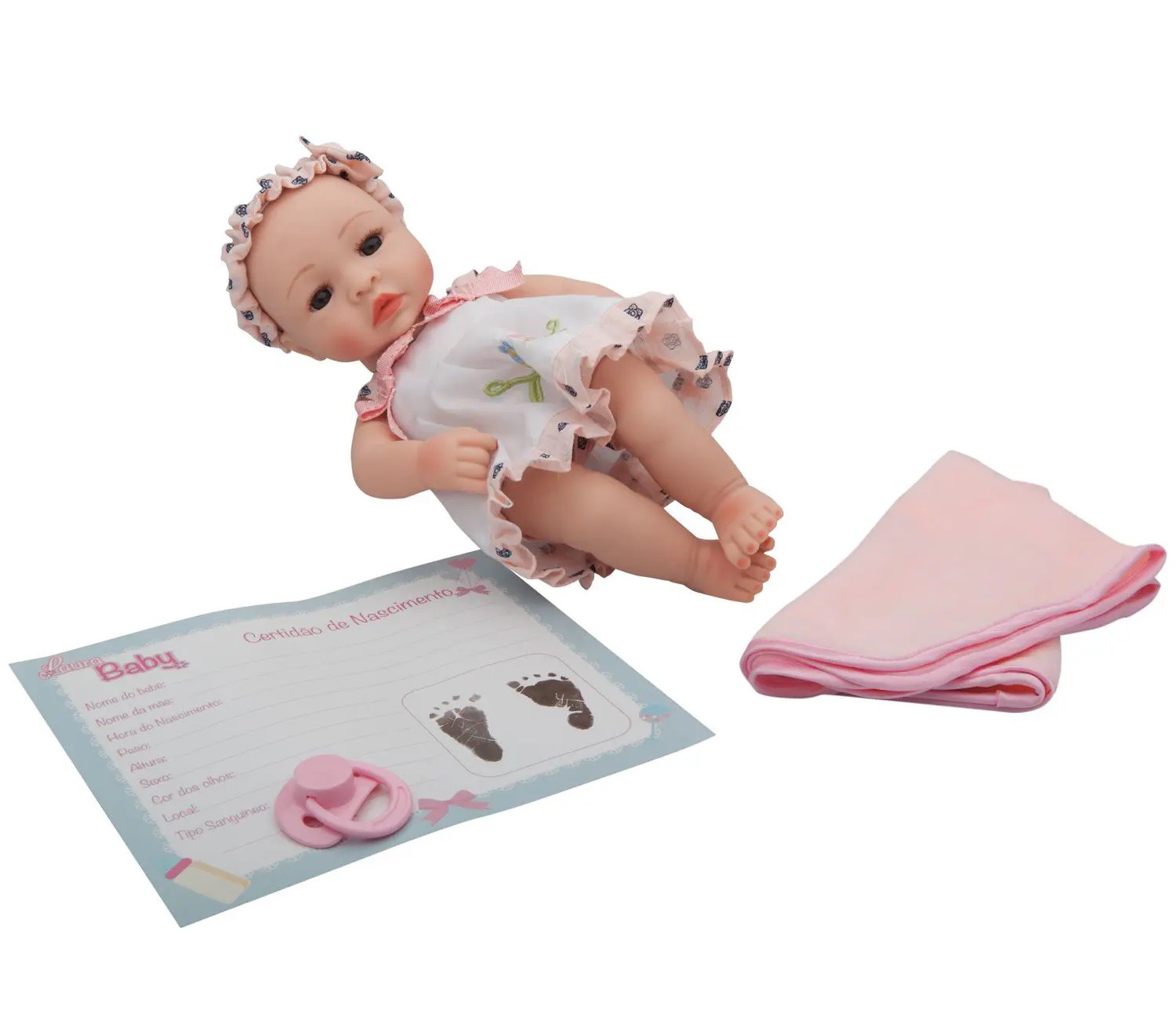 Boneca Bebe Reborn Morena Laura 53 cm com Canguru Sapatinhos e 13 Itens