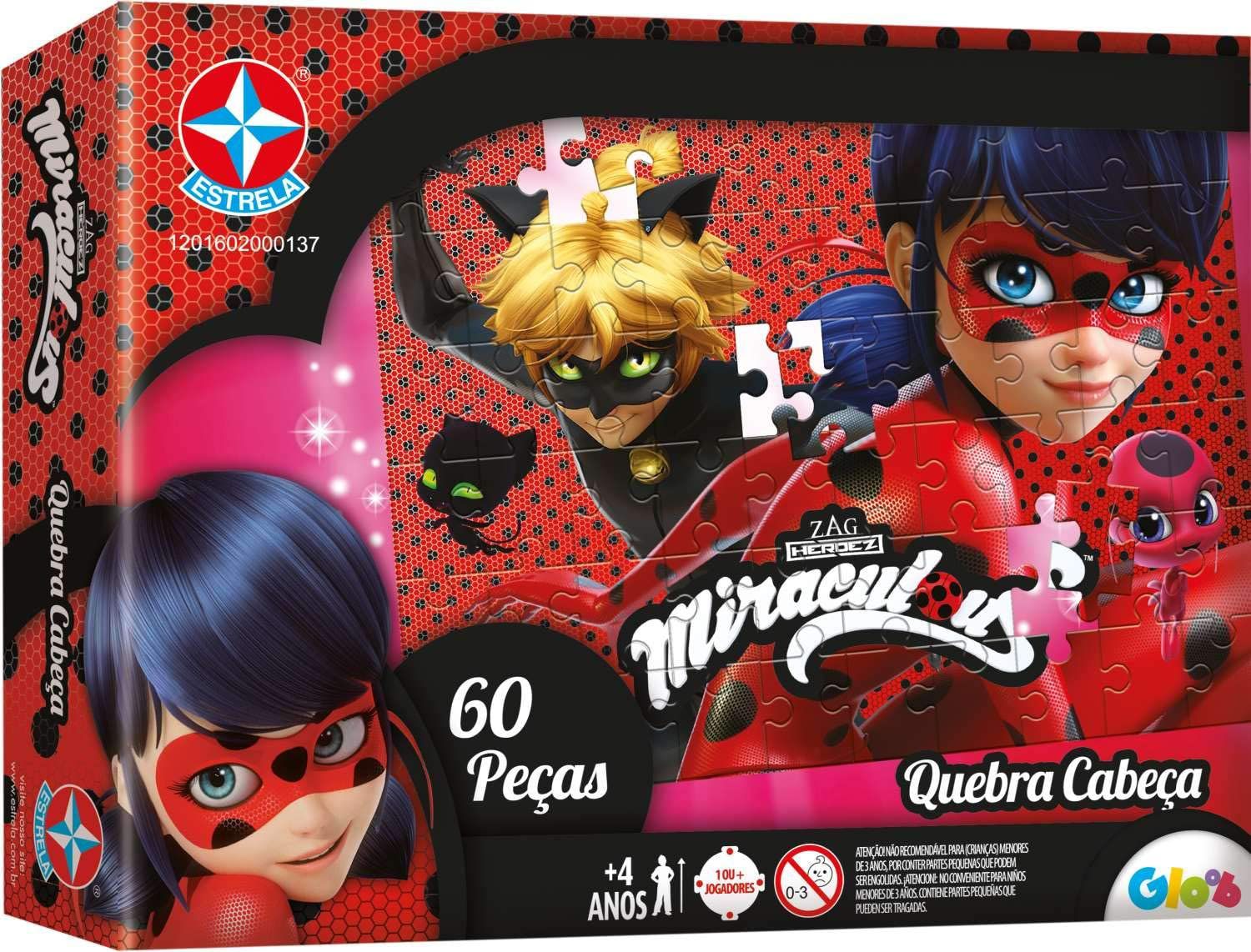 Jogo Quebra Cabeça Miraculous Ladybug 60 Peças - Estrela - A sua Loja de  Brinquedos, 10% Off no Boleto ou PIX