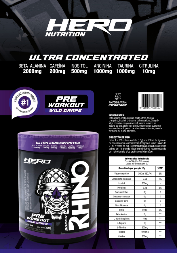 Rhino Pre Workout Hero Nutrition Biomax Suplementos a evolução em