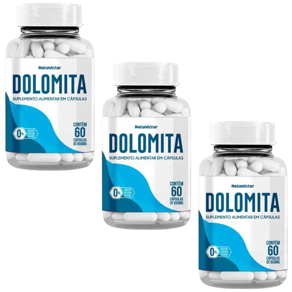 Kit com 3und Dolomita 650mg com 60caps - Natunectar - Supremo Suplementos