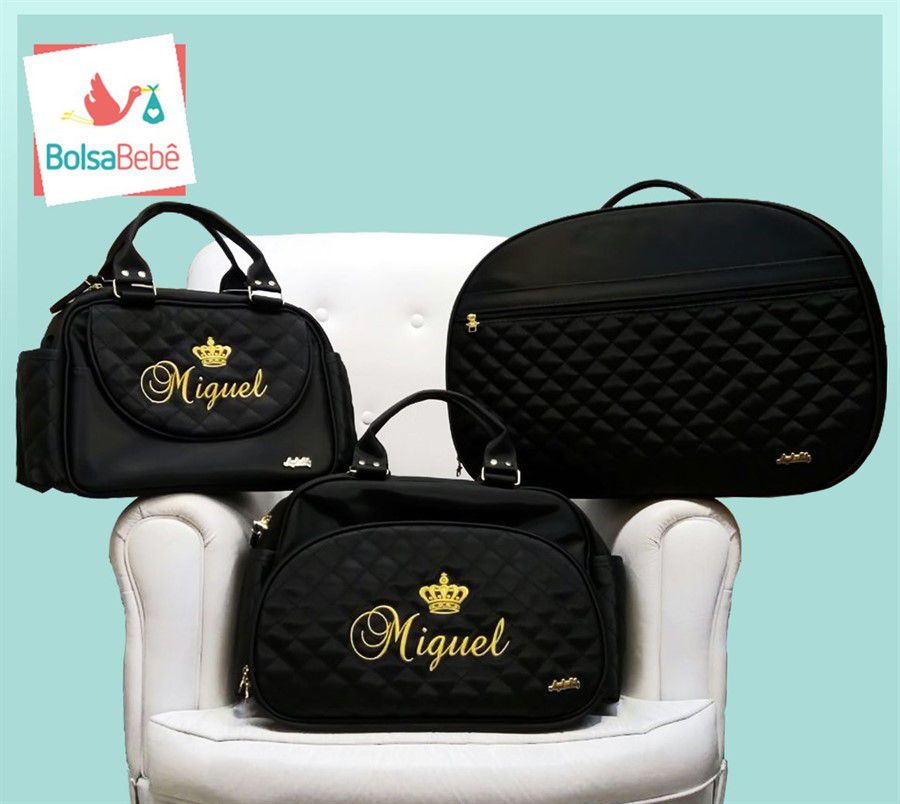 Kit Bolsa Maternidade Matelassê 3 Peças Preto Personalizada - Bolsa Bebê -  A maior loja de bolsas maternidade do Brasil