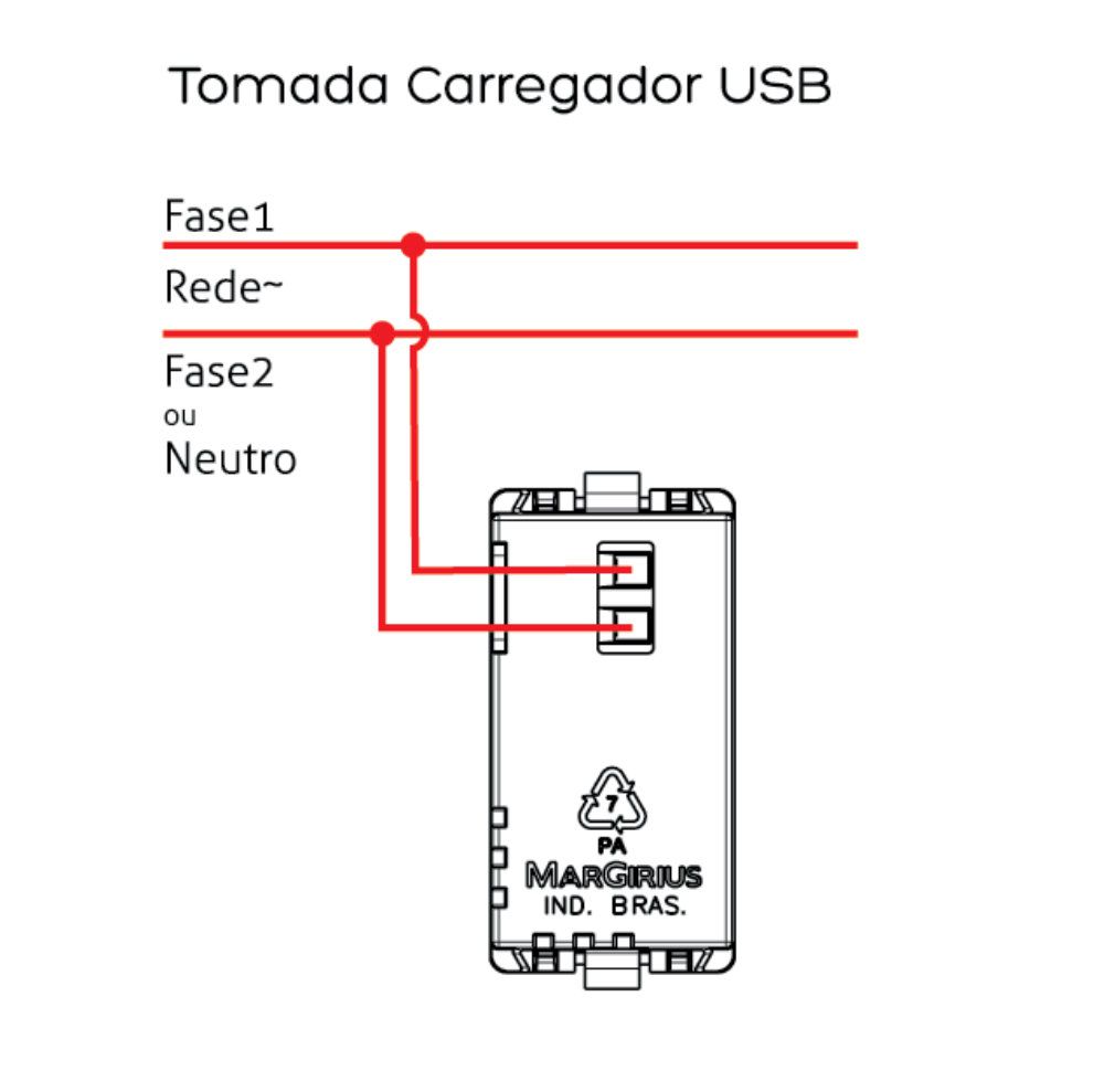 Tomada Carregador Usb 1a Bivolt Margirius Sleek 16066 Sol Digital 3576