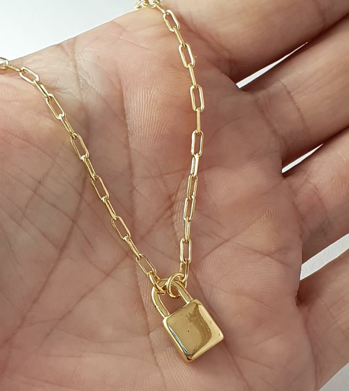 Colar com Pingente Removível Cadeado Banhado a Ouro 18k, Atacado