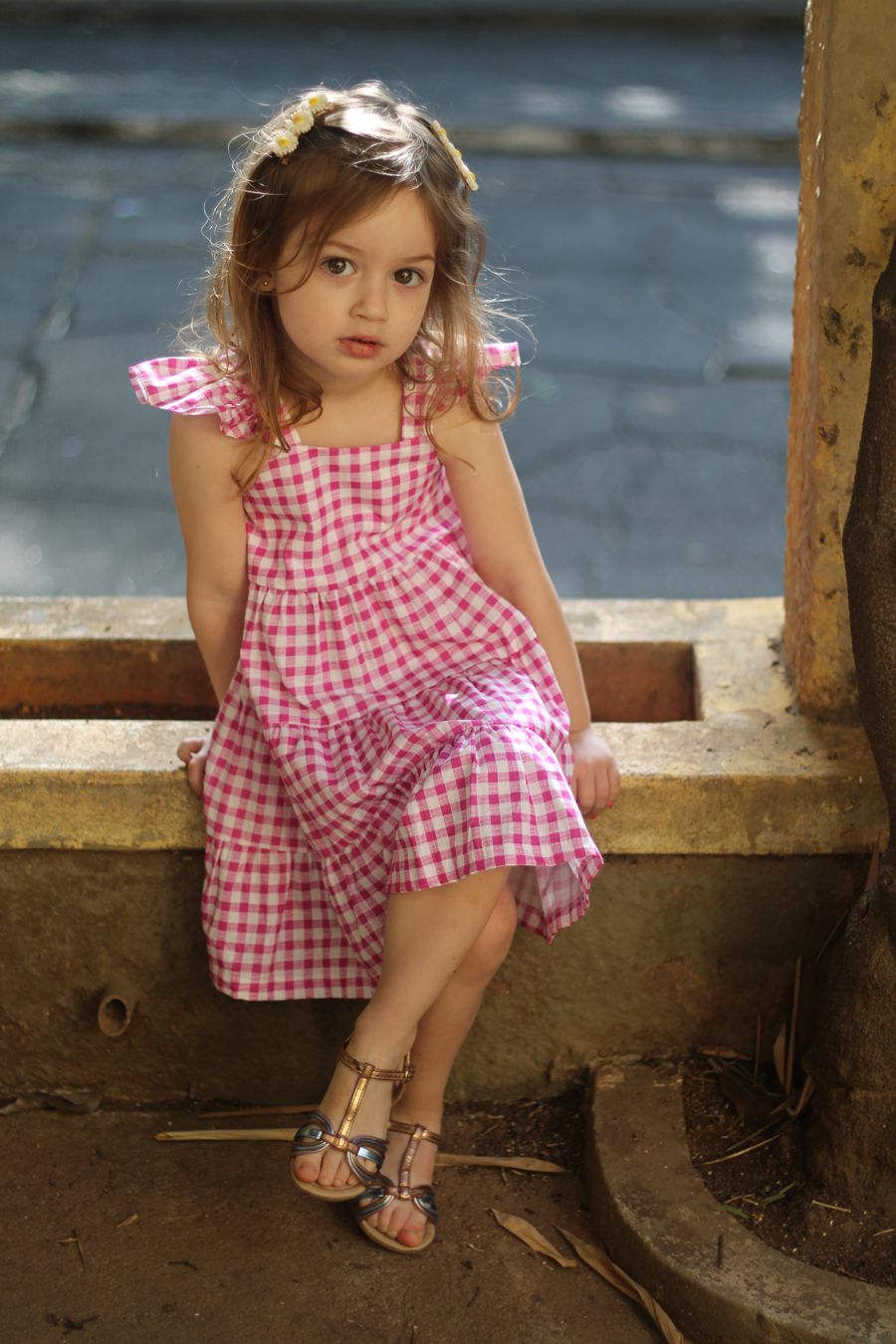 Vestido Infantil Xadrez Rosa