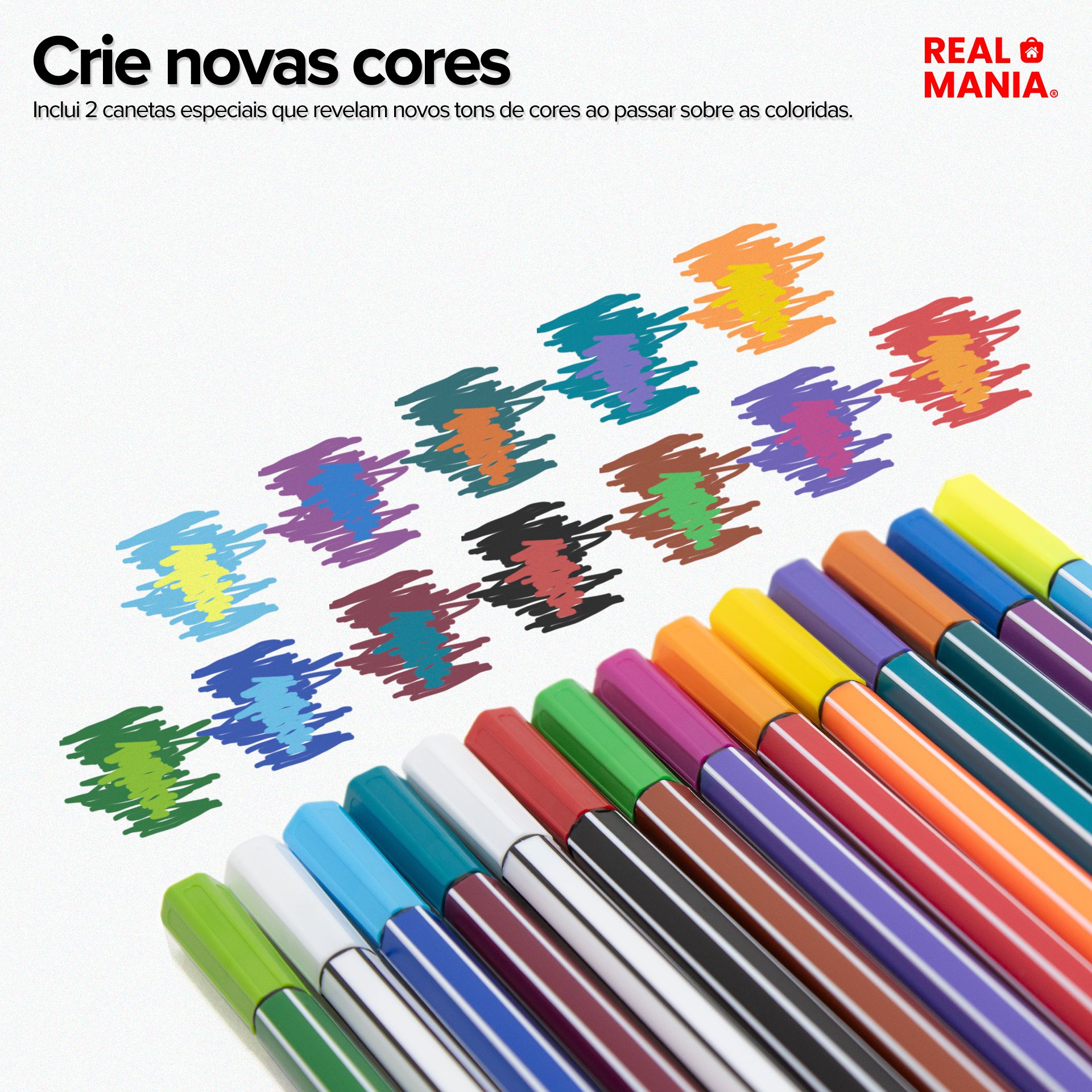 Caneta Hidrográfica Mágica 12 cores + 2 Brancas - Loja Real Mania