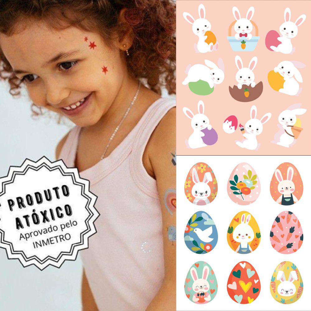 Tatuagem temporária infantil - Rosto Coelhinho - PAPER KIDS - Loja