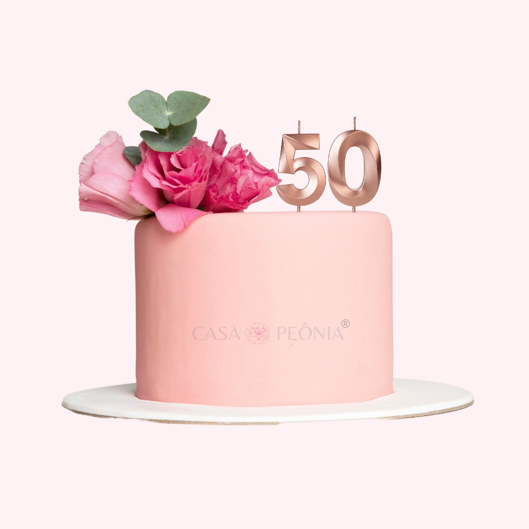 Decoração de aniversário Dourada para bolo + velas 50 anos