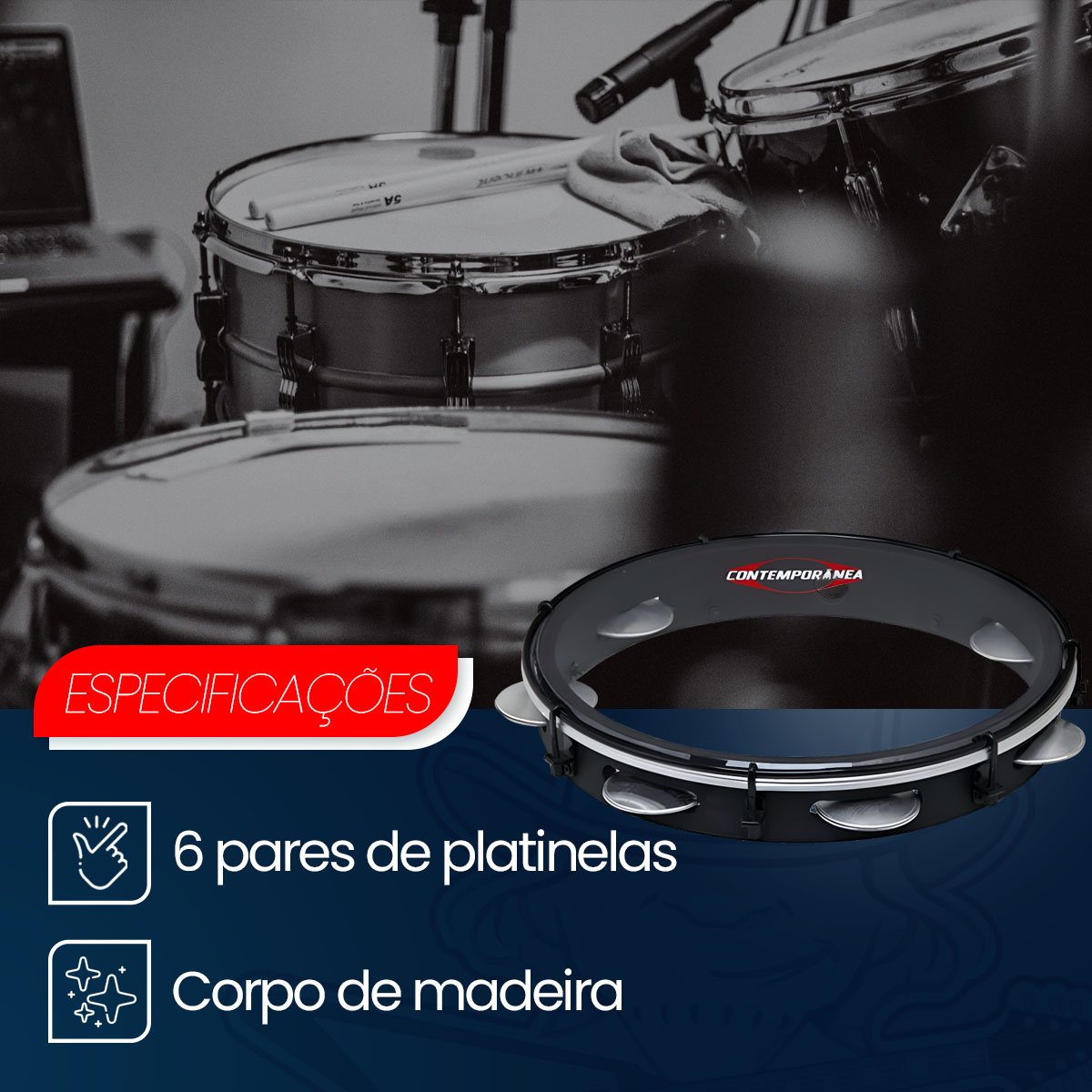 Pandeiro 11 Polegadas Contemporânea Black Light 83LBK | Percussão