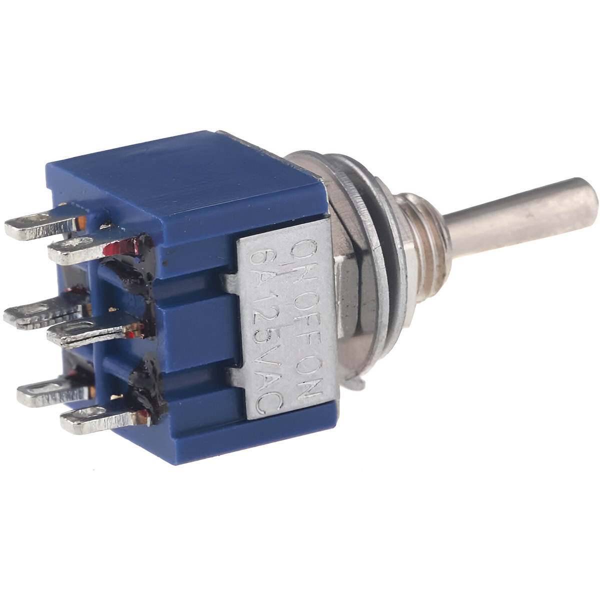 Mini Chave Toggle DPDT 6 Pinos ON-OFF-ON Azul 6A 125V | Luthieria