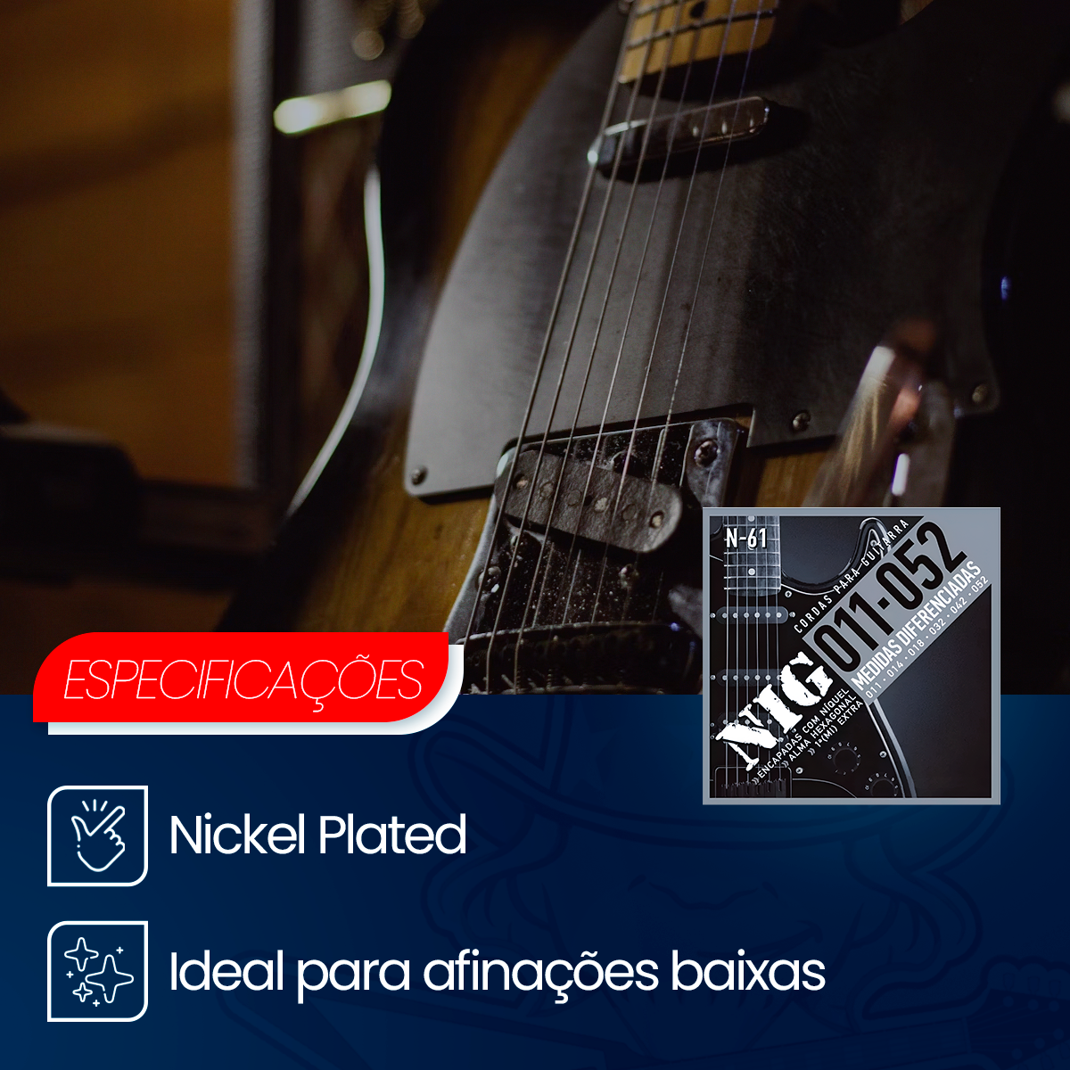 Jogo de Cordas NIG 011 Para Guitarra Niquel N-61 | Encordoamentos
