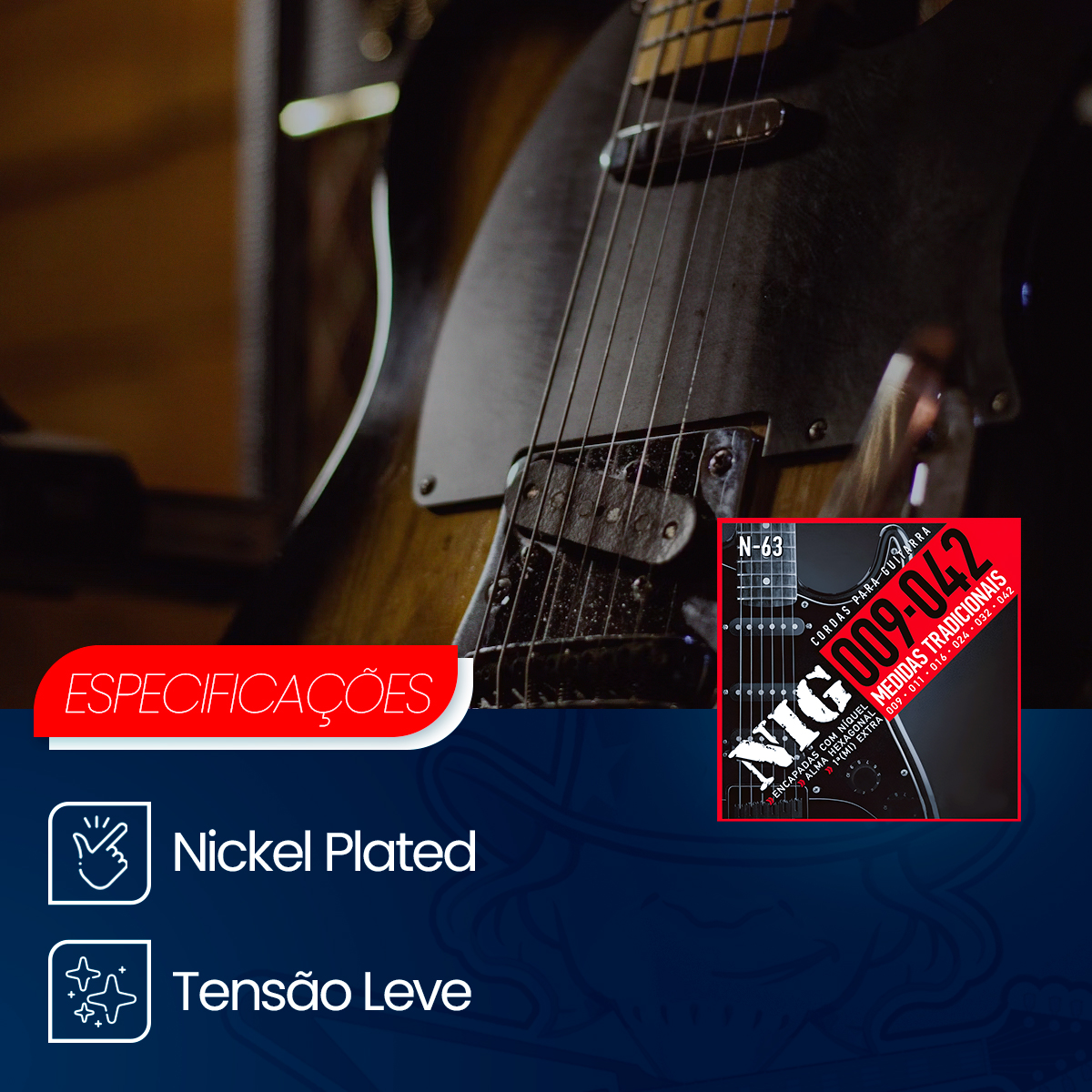 その他 Naaa Cordas Guitarra Encapada Com Níquel Nig 09-046 Híbridas Nh66