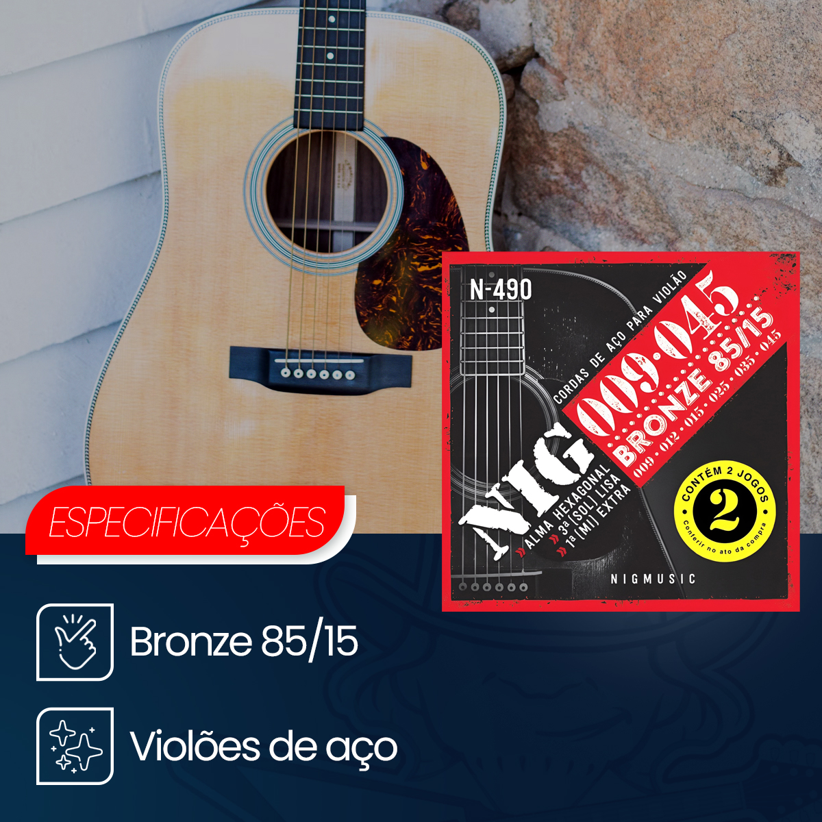 02 Jogos De Cordas Violão Aço Nig 009|Encordoamentos|American Musical ...