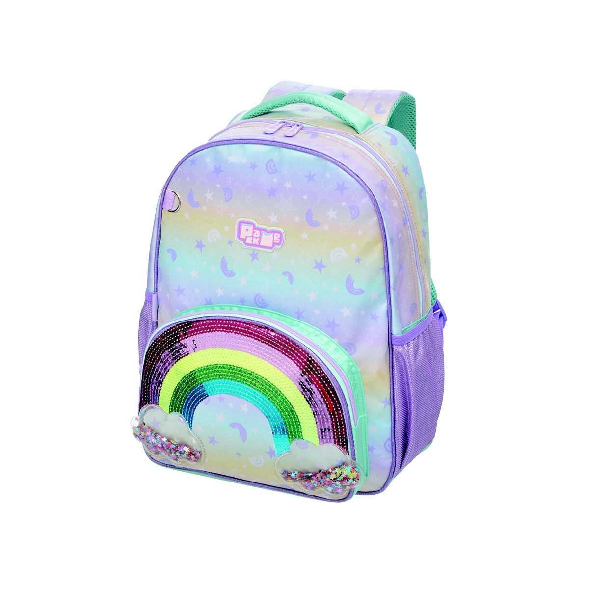 Mochila Transparente Com Estampa De Nuvens Arco-Íris - Kit Escolar Divertido