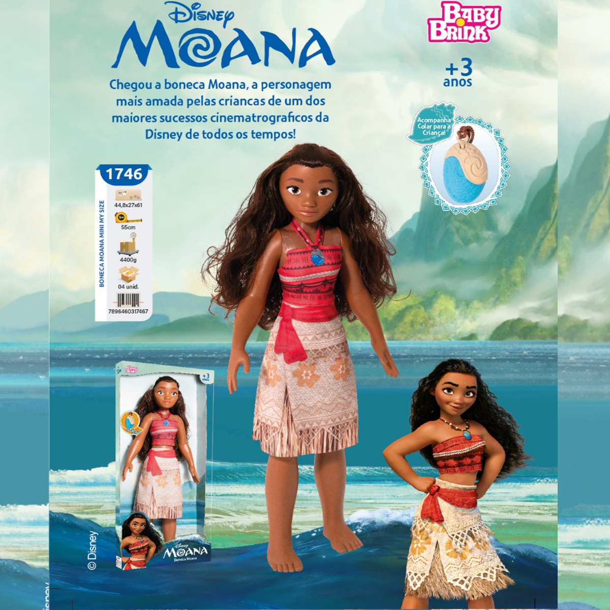 Boneca Moana Disney Original com Colar - 7 Artes BrinQ Fantasias
