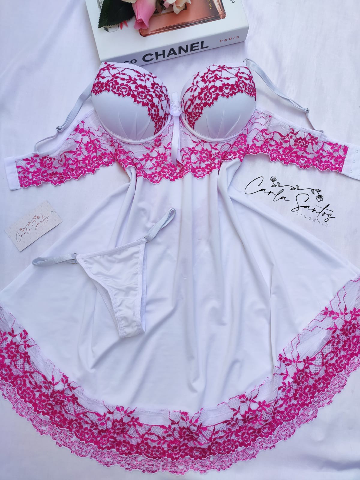 Camisola Microfibra e renda - Branca Bicolor - Carla Santos - As melhores  lingeries