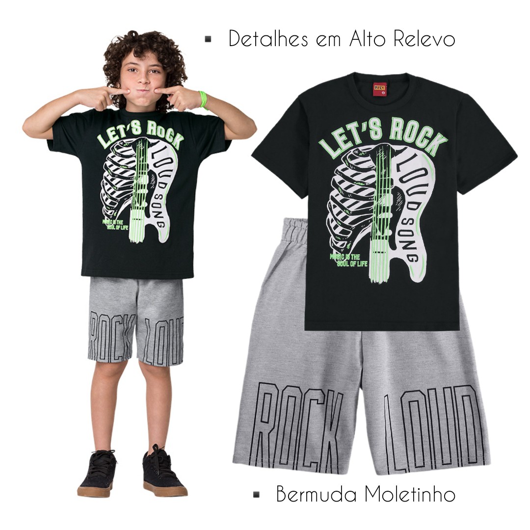 Conjunto Blusa E Short Em Moletinho Jungle Boys Mescla - Kyly