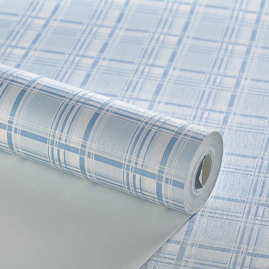 Papel de Parede Xadrez Azul com Detalhes Verdes - 10 mts - Vinílico 4235