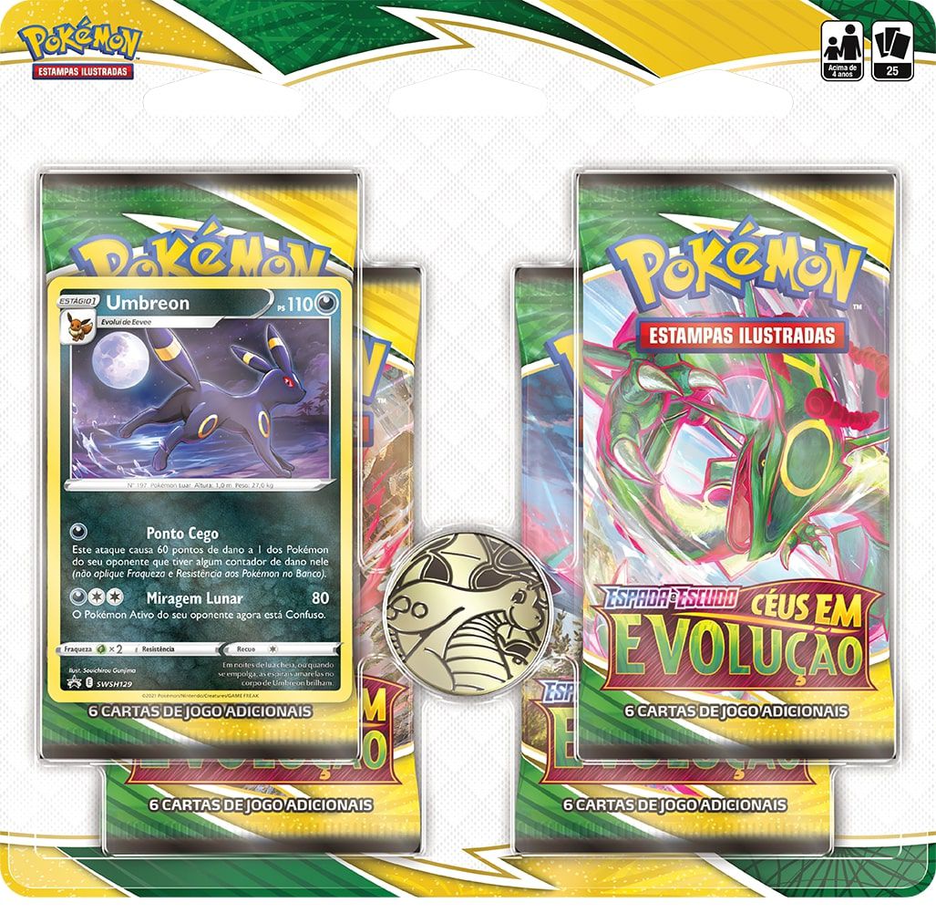 Pacote Cartas Pokémon Booster 6 Cartas Espada Escudo Céus em Evolução