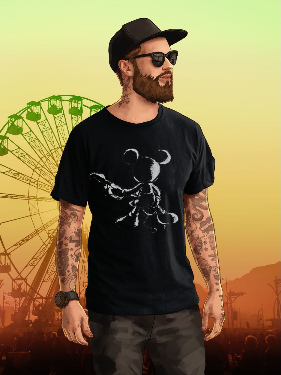 Camiseta Mickey Masculina Preta Rock in Rio - Official Store Rock in Rio