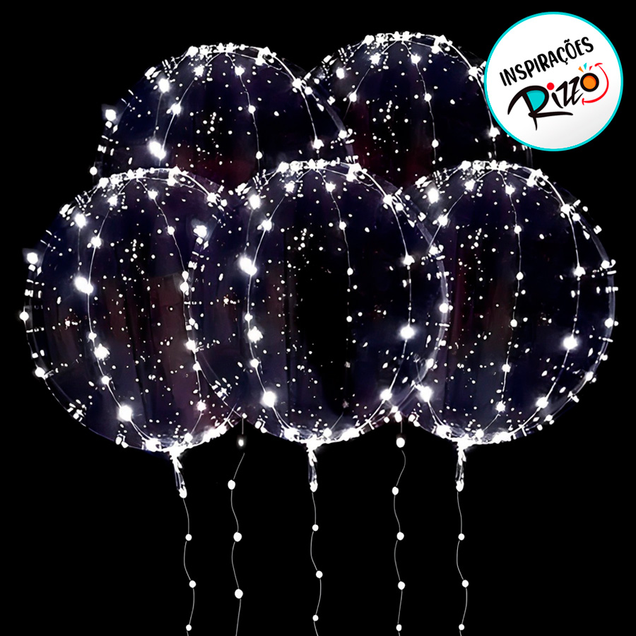 Balão Bubble LED Branco 35cm - 1 unidade - Cromus - Rizzo - Rizzo Balões