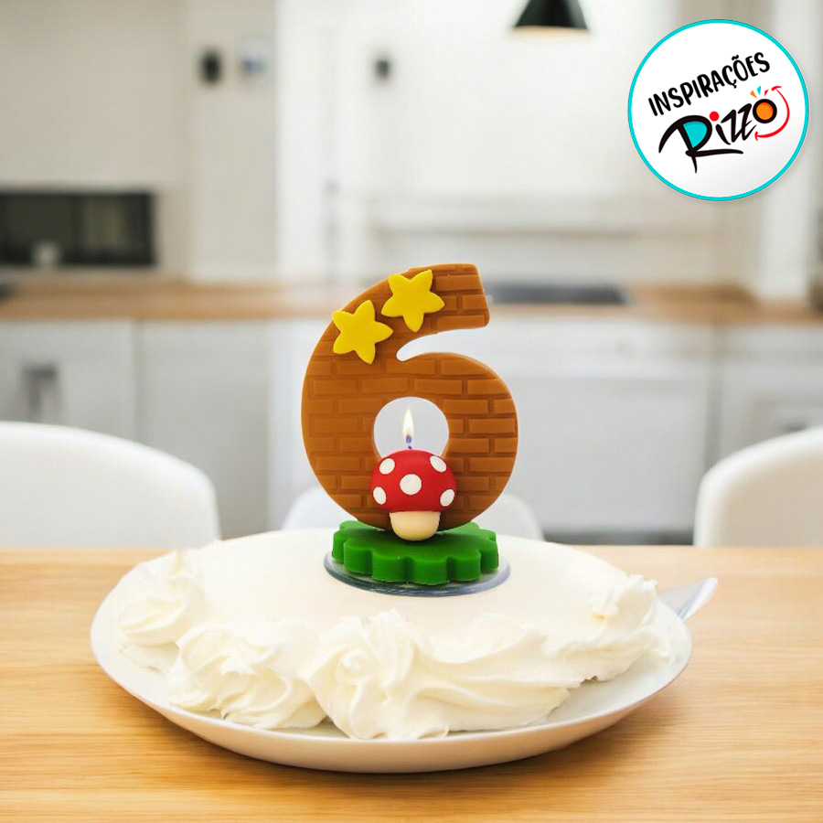 Vela de Biscuit - Super Jogos - N° 6 - 1 unidade - Rizzo - Rizzo Balões