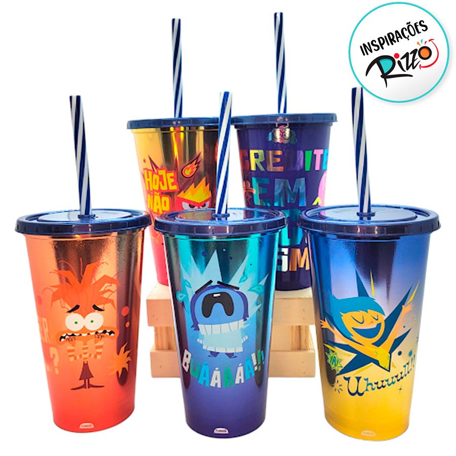 Copo de Plástico com Tampa e Canudo - Divertidamente 2 - Será? - 500ml ...