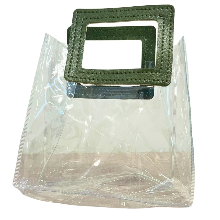 Sacola Transparente PVC com Alça Quadrada de Couro Verde Musgo ...