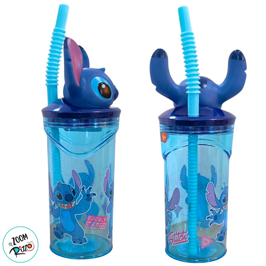 Copo com Tampa e Canudo - Stitch 3D - Azul - 360ml - Disney Original ...