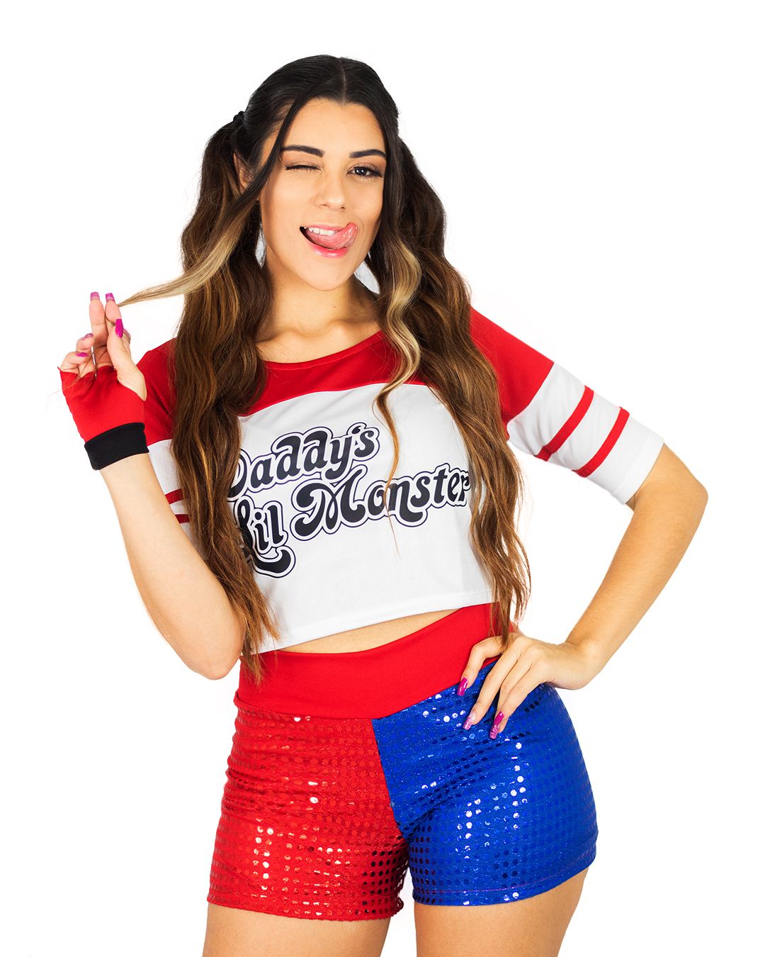 Fantasia Harlequin Adulta com Camiseta Shorts e Cinto - Extra Festas