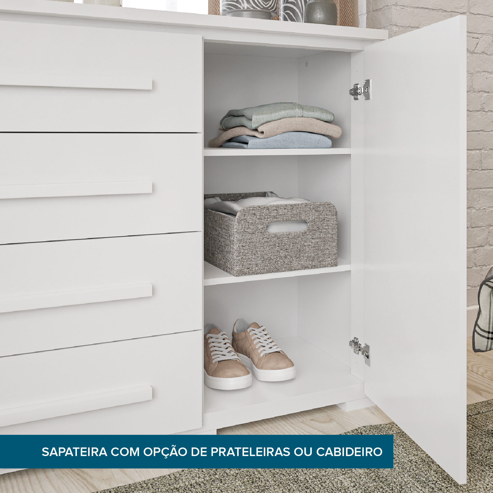 Cômoda Grande para Quarto com Sapateira 4 Gavetas Rimo Angra Branco ...
