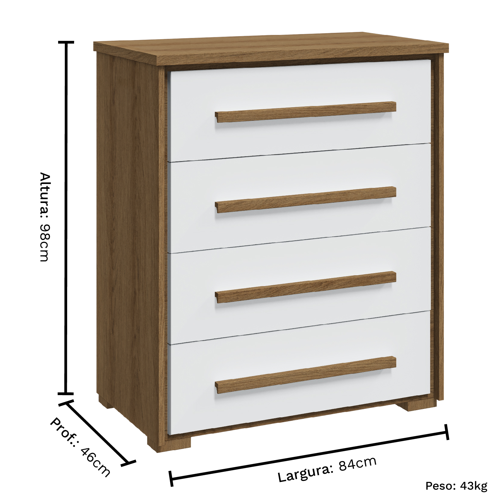 Cômoda Grande para Quarto 4 Gavetas Rimo Angra Jequitibá/Branco - Loja ...