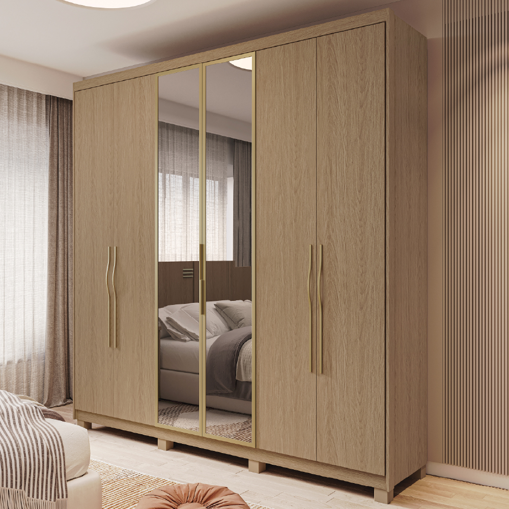 Guarda Roupa Casal 6 Portas Com Espelho 2,35m Rimo Belize - Loja Rimo ...