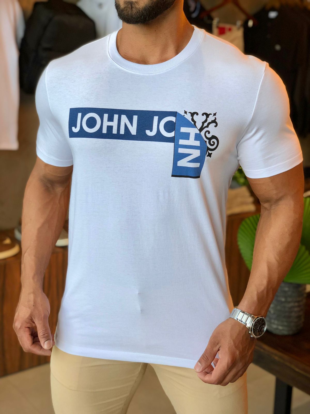 Camiseta John John Masculina Rg Tape Logo Branca 