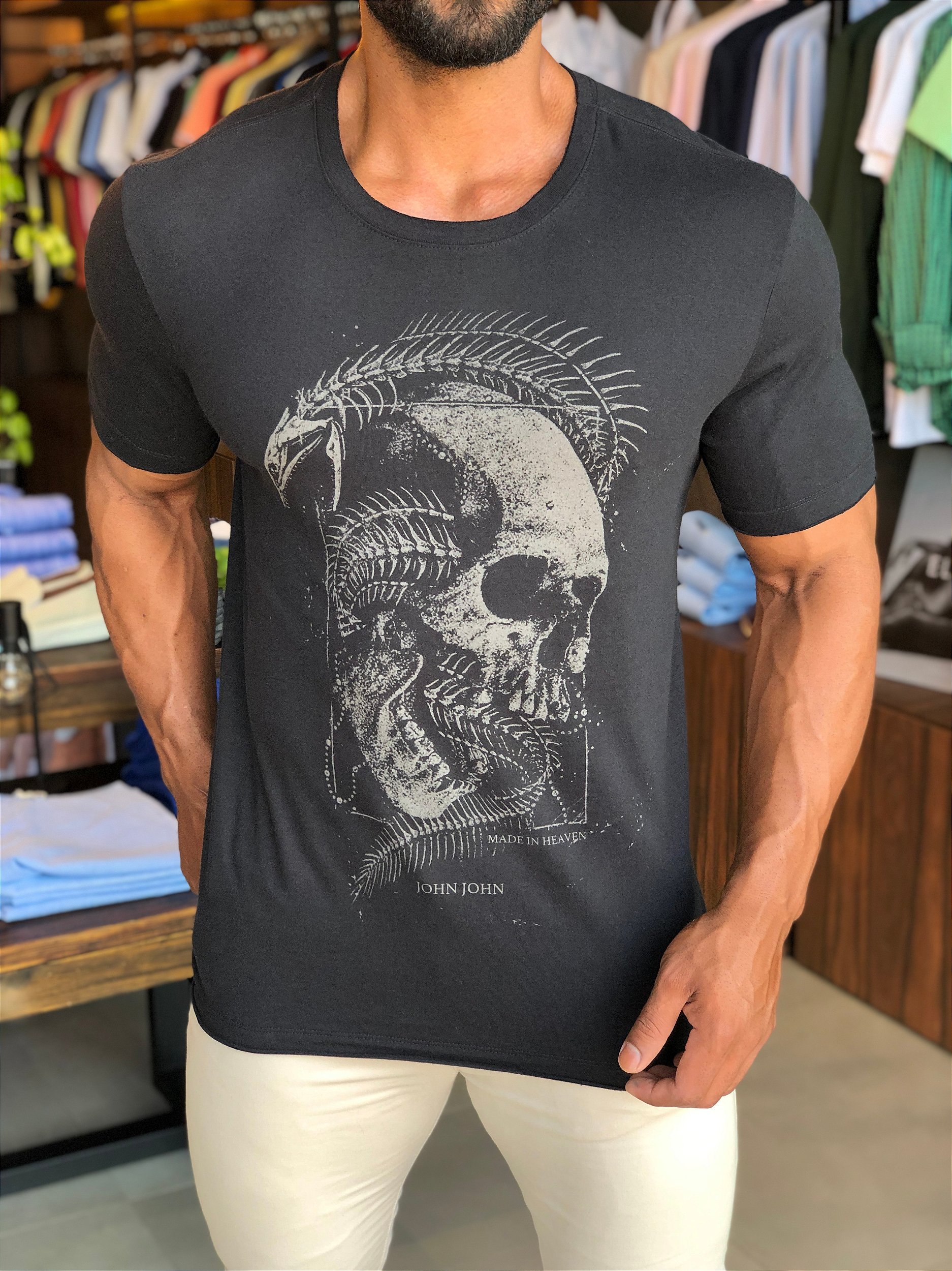 Camiseta John John Caveira Explo Masculina Preta - Dom Store Multimarcas  Vestuário Calçados Acessórios