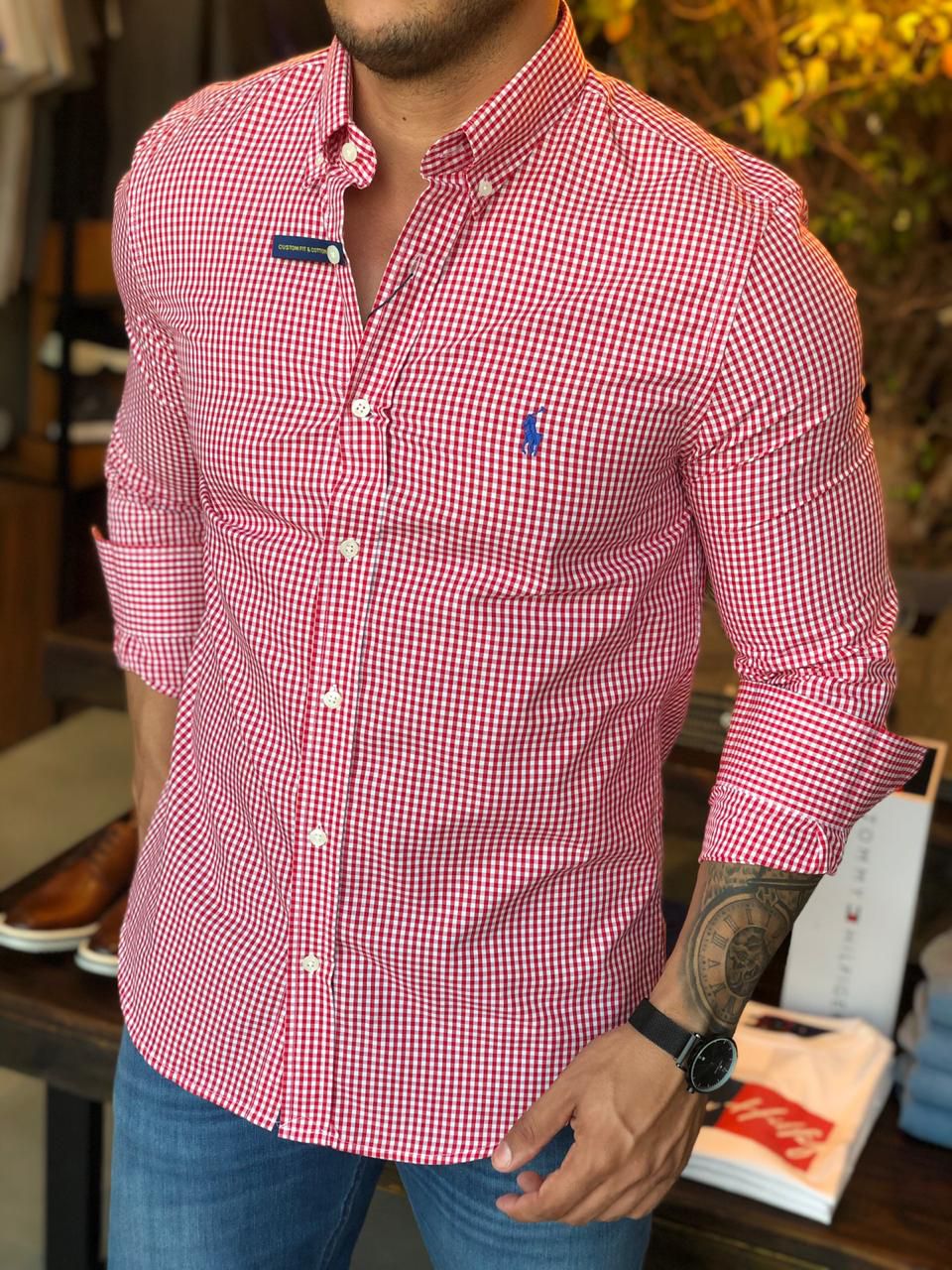 CAMISA RALPH LAUREN XADREZ ROSA ML PONEI VERDE - HENRI STORE