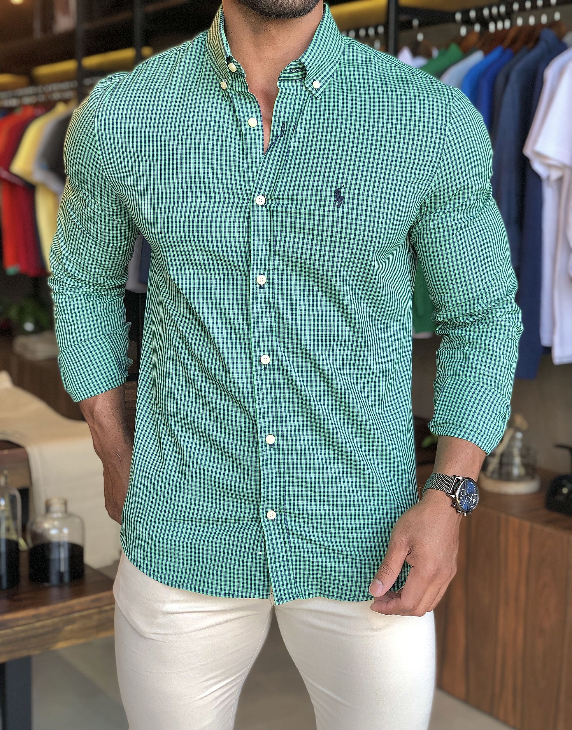 CAMISA RALPH LAUREN XADREZ ROSA ML PONEI VERDE - HENRI STORE MULTIMARCAS